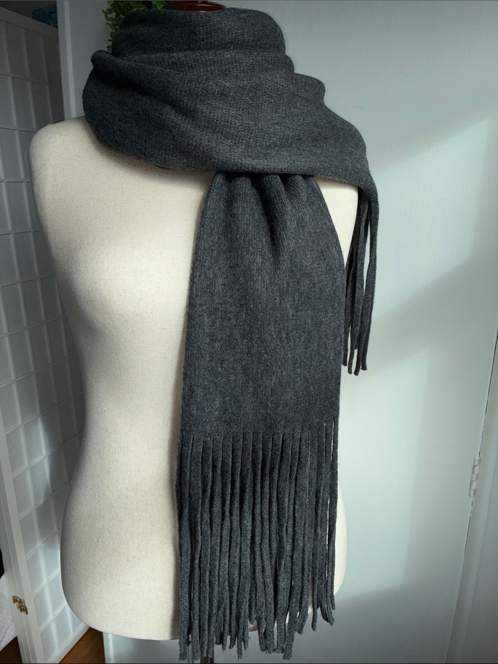 Lucky Brand Charcoal Gray Fringe Scarf, Ultra Soft, & Warm. 16' x 96', Like New